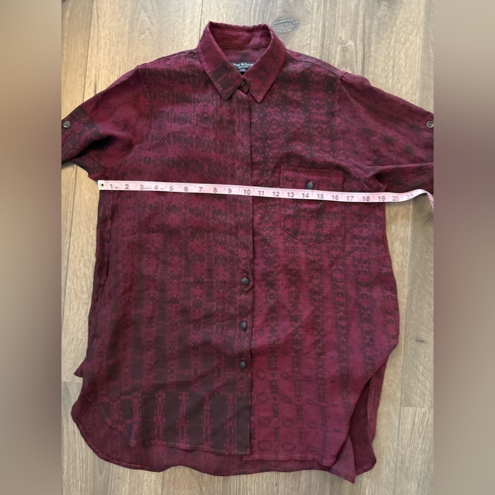 Rag & Bone Button up Blouse Maroon and Black Pattern Size 0 - Picture 5 of 5